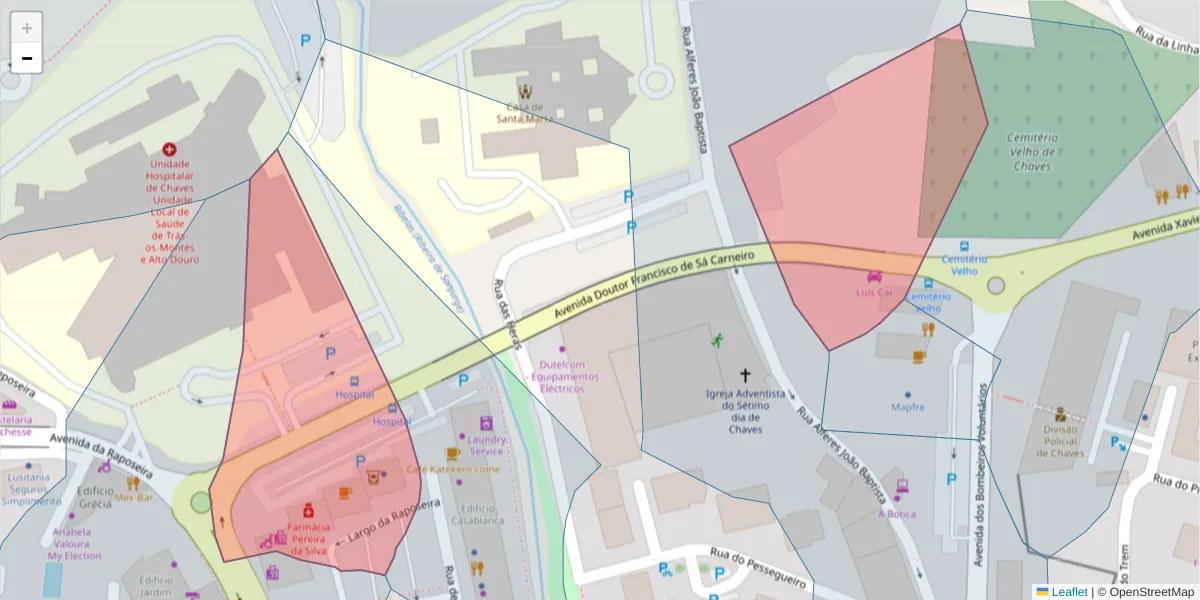 Mapa detalhado do código postal 5400-279 com limites, códigos postais vizinhos e agências dos correios