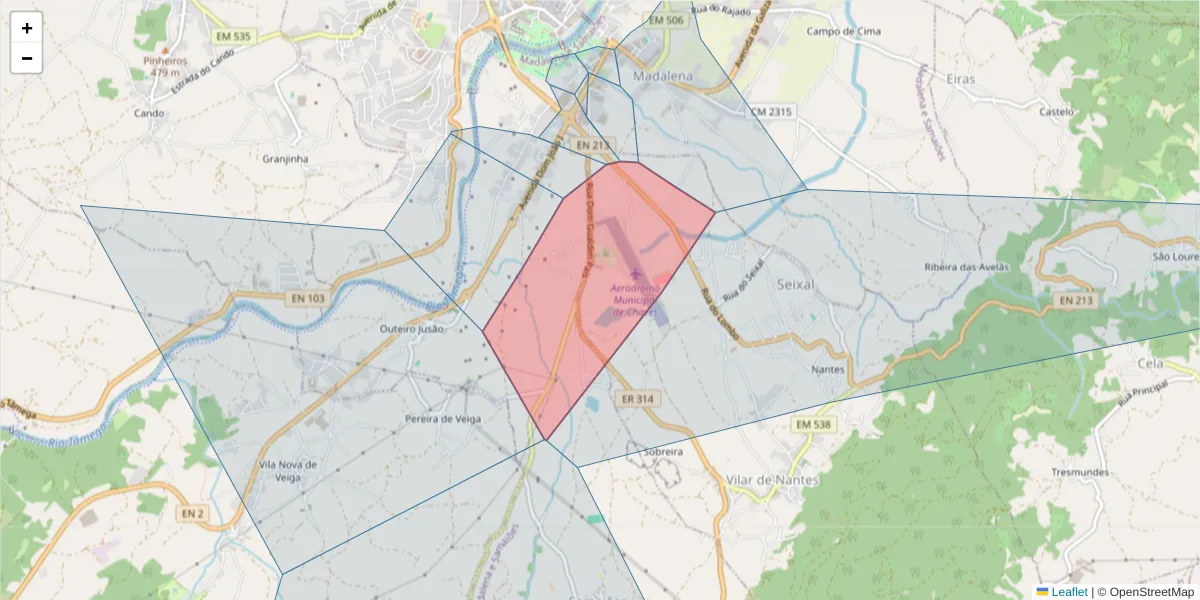 Mapa detalhado do código postal 5400-298 com limites, códigos postais vizinhos e agências dos correios