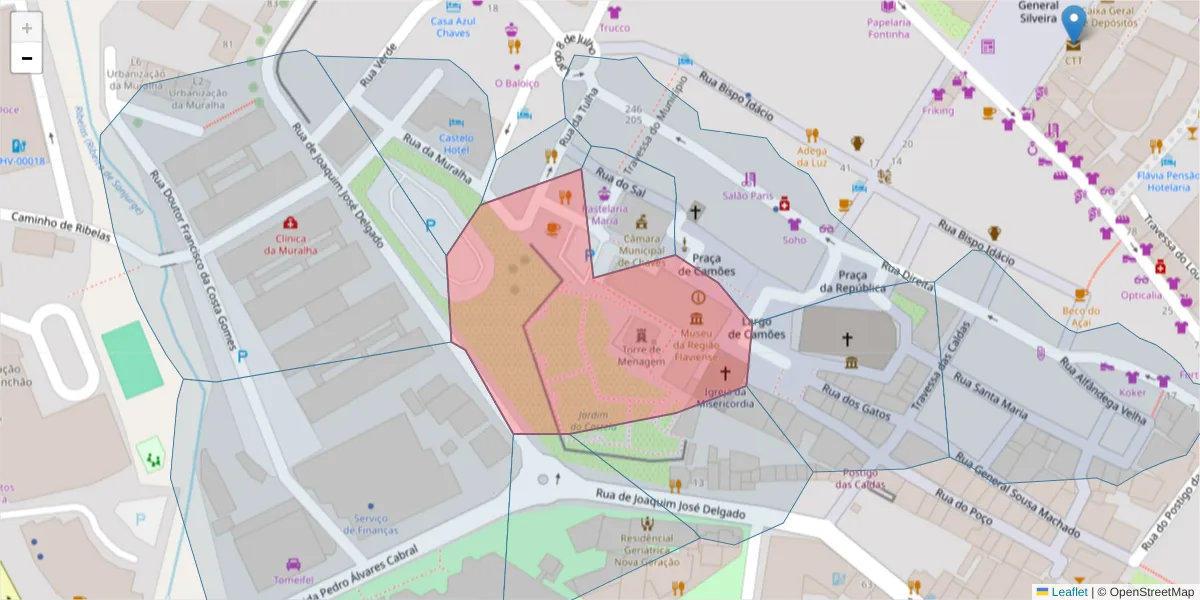 Mapa detalhado do código postal 5400-309 com limites, códigos postais vizinhos e agências dos correios