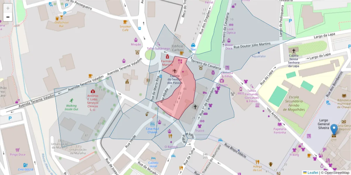 Mapa detalhado do código postal 5400-333 com limites, códigos postais vizinhos e agências dos correios