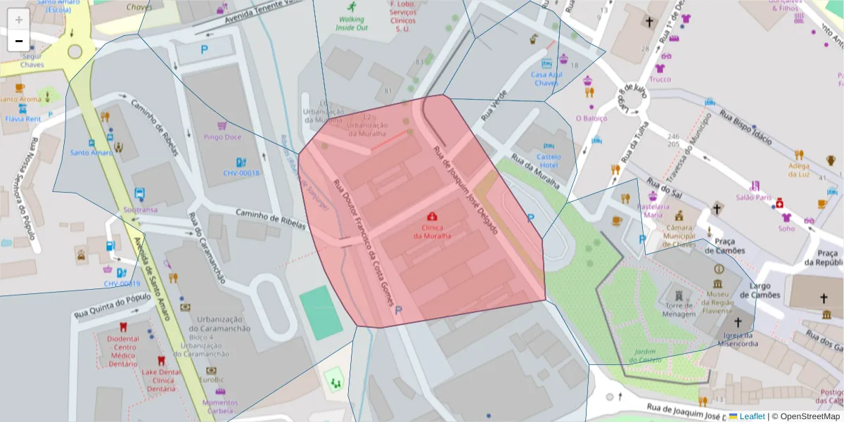 Mapa detalhado do código postal 5400-336 com limites, códigos postais vizinhos e agências dos correios