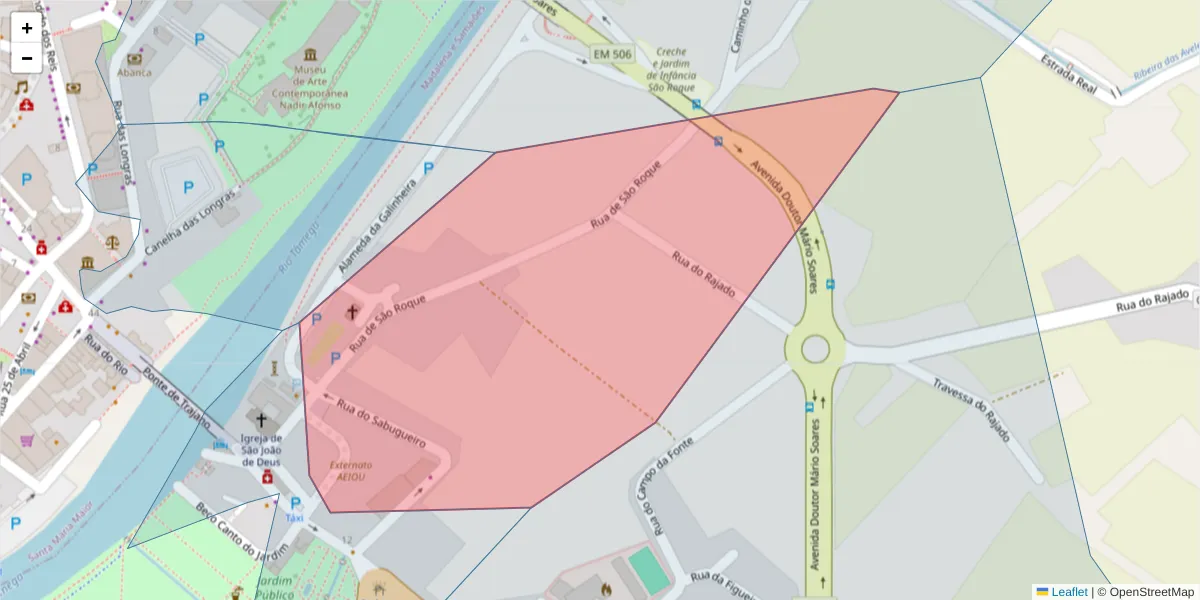 Mapa detalhado do código postal 5400-364 com limites, códigos postais vizinhos e agências dos correios