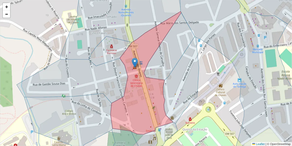 Mapa detalhado do código postal 5400-419 com limites, códigos postais vizinhos e agências dos correios