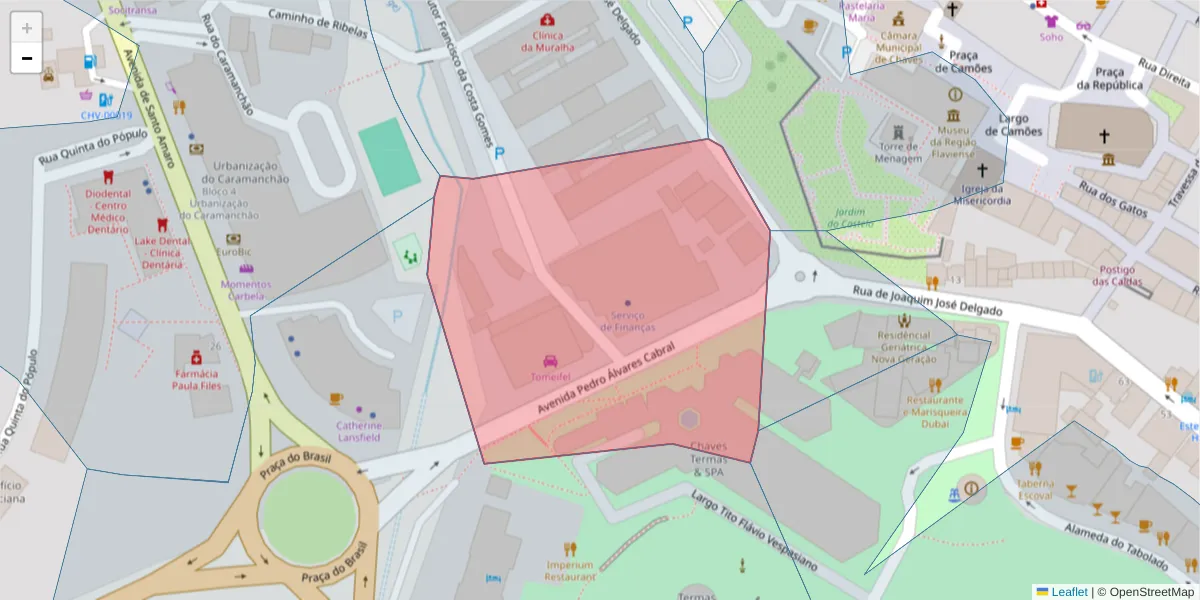 Mapa detalhado do código postal 5400-439 com limites, códigos postais vizinhos e agências dos correios