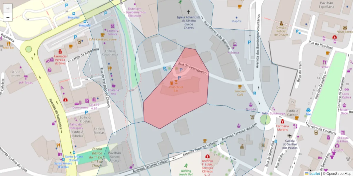Mapa detalhado do código postal 5400-444 com limites, códigos postais vizinhos e agências dos correios