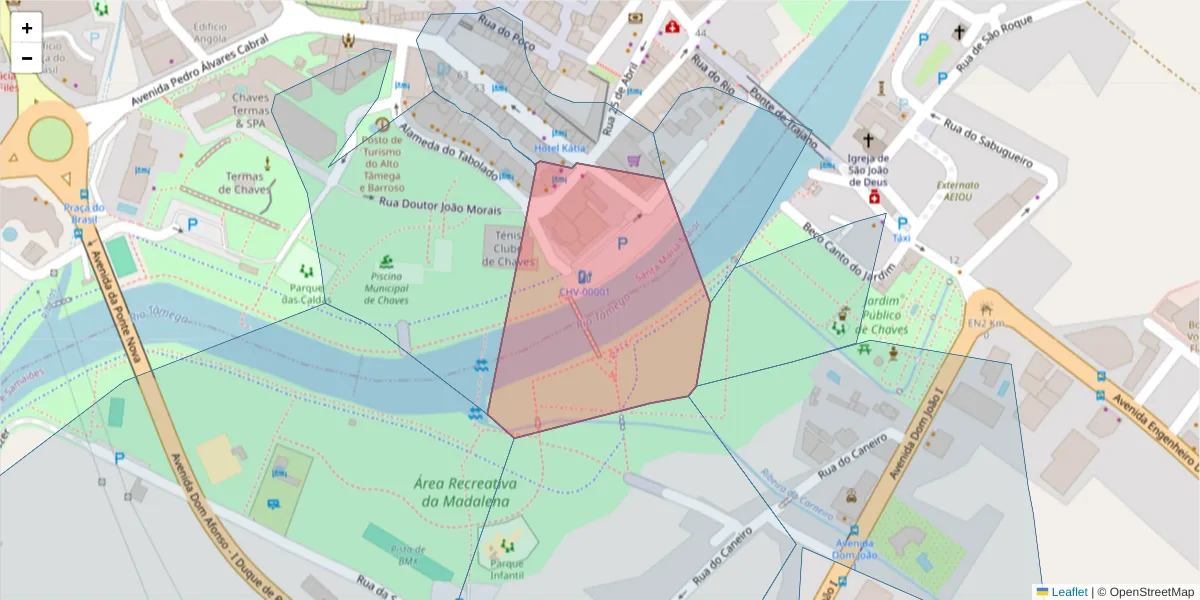 Mapa detalhado do código postal 5400-524 com limites, códigos postais vizinhos e agências dos correios