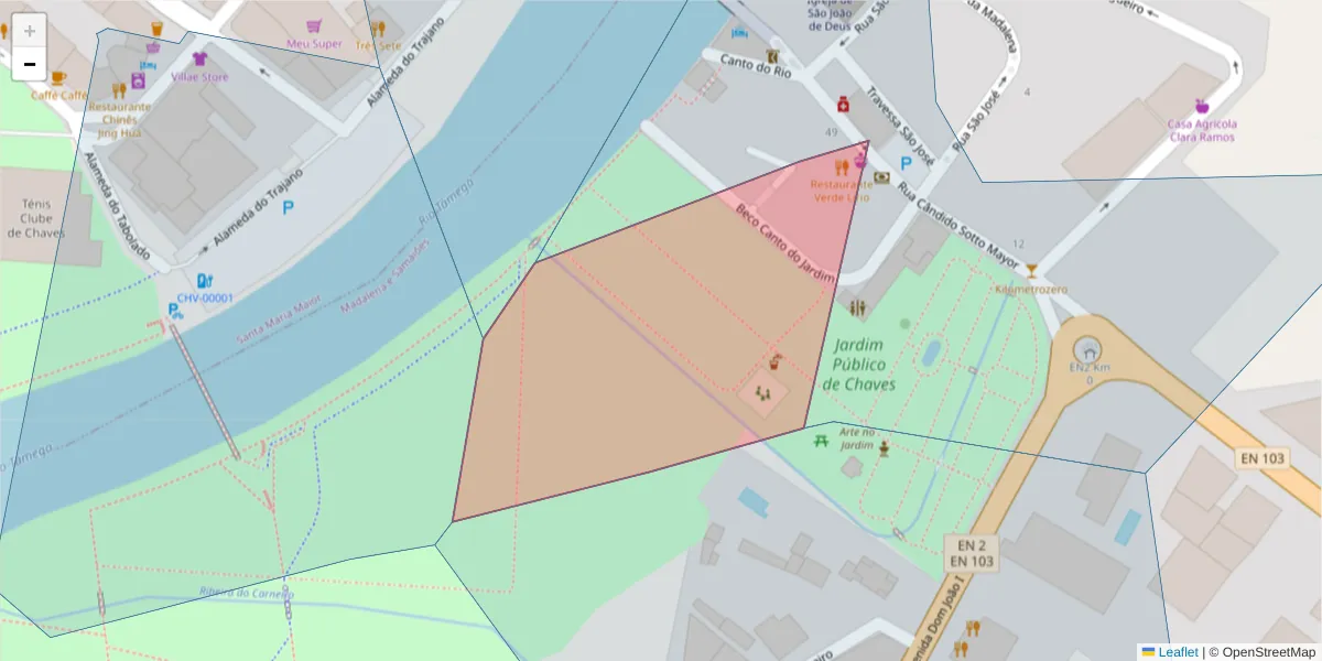 Mapa detalhado do código postal 5400-541 com limites, códigos postais vizinhos e agências dos correios