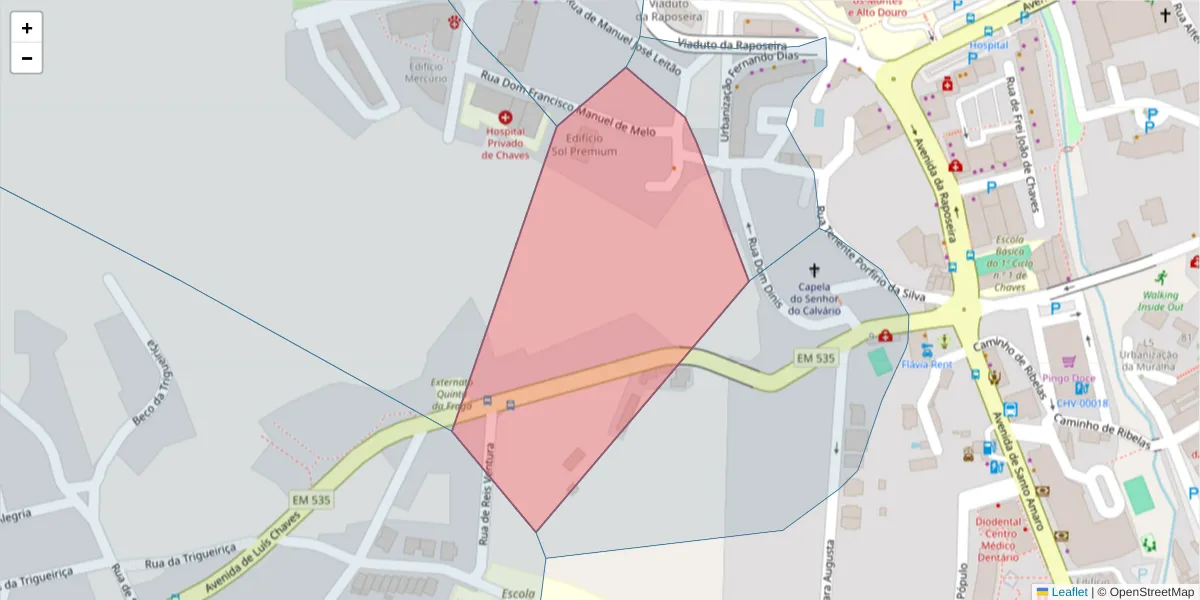 Mapa detalhado do código postal 5400-547 com limites, códigos postais vizinhos e agências dos correios