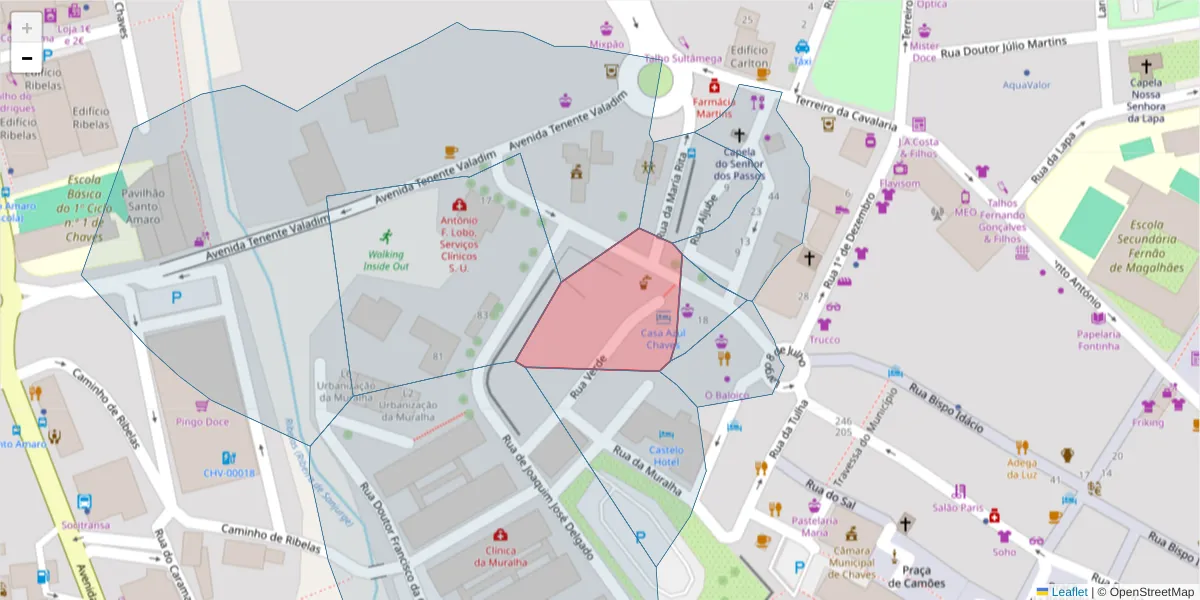 Mapa detalhado do código postal 5400-563 com limites, códigos postais vizinhos e agências dos correios