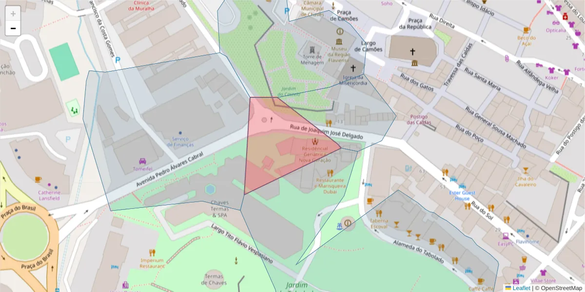 Mapa detalhado do código postal 5400-584 com limites, códigos postais vizinhos e agências dos correios