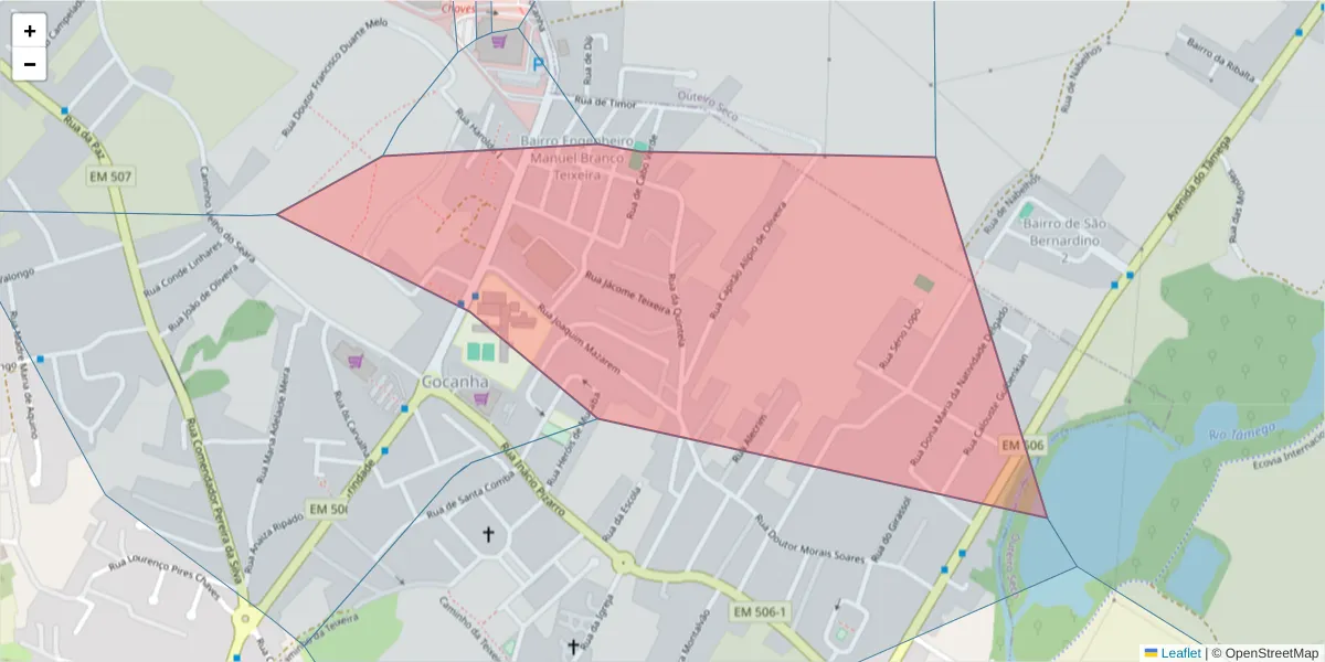 Mapa detalhado do código postal 5400-695 com limites, códigos postais vizinhos e agências dos correios