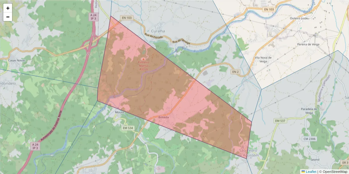 Mapa detalhado do código postal 5400-757 com limites, códigos postais vizinhos e agências dos correios