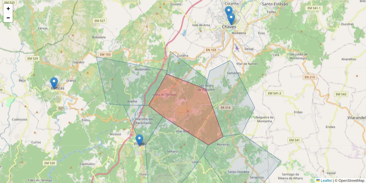 Mapa detalhado do código postal 5400-826 com limites, códigos postais vizinhos e agências dos correios