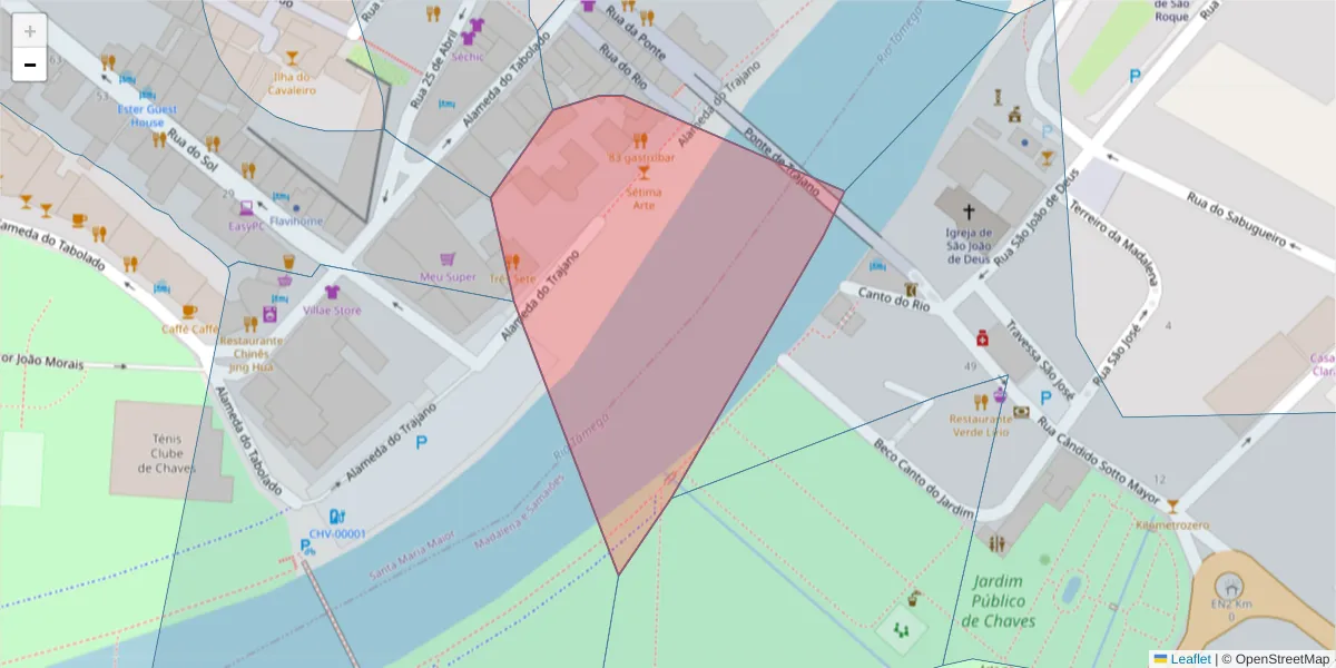 Mapa detalhado do código postal 5400 com limites, códigos postais vizinhos e agências dos correios