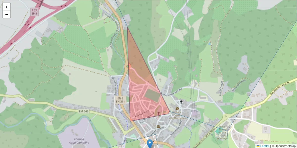 Mapa detalhado do código postal 5425-313 com limites, códigos postais vizinhos e agências dos correios
