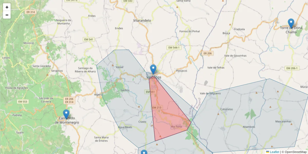 Mapa detalhado do código postal 5430-403 com limites, códigos postais vizinhos e agências dos correios