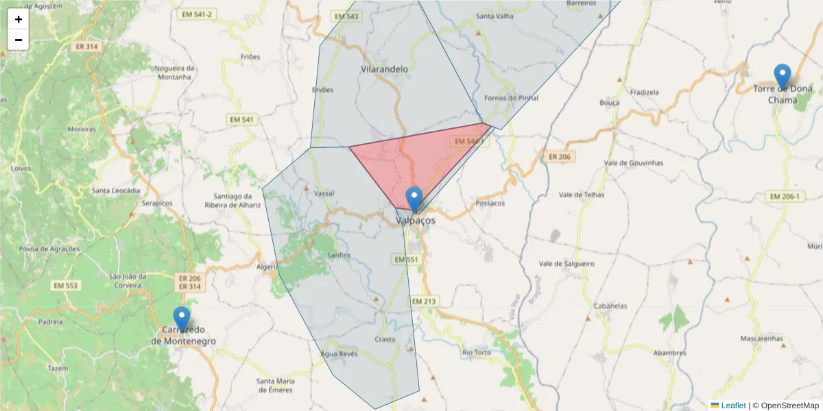 Mapa detalhado do código postal 5430-469 com limites, códigos postais vizinhos e agências dos correios