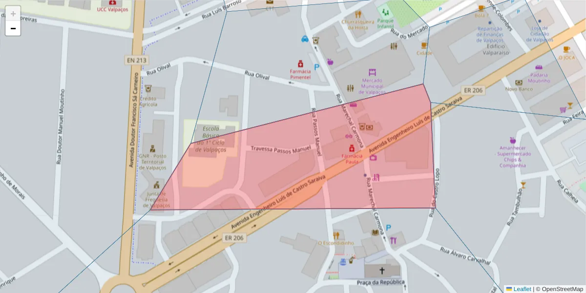 Mapa detalhado do código postal 5430-483 com limites, códigos postais vizinhos e agências dos correios