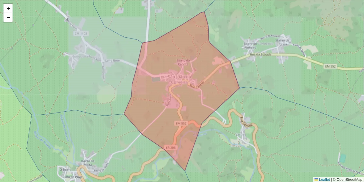 Mapa detalhado do código postal 5445-084 com limites, códigos postais vizinhos e agências dos correios