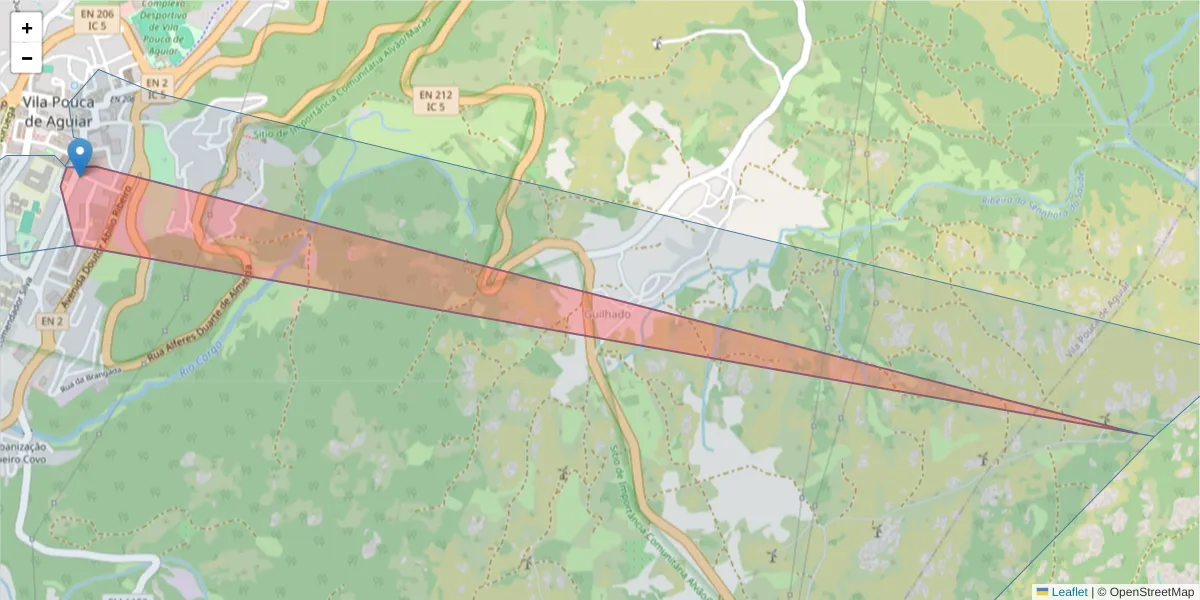 Mapa detalhado do código postal 5450-004 com limites, códigos postais vizinhos e agências dos correios