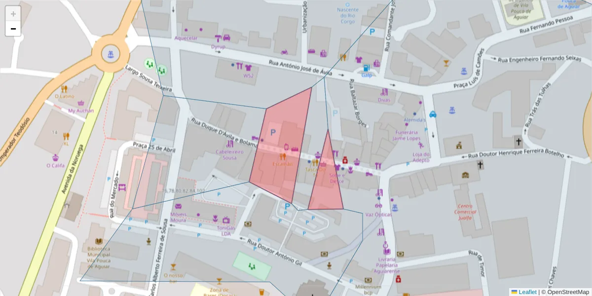 Mapa detalhado do código postal 5450-030 com limites, códigos postais vizinhos e agências dos correios