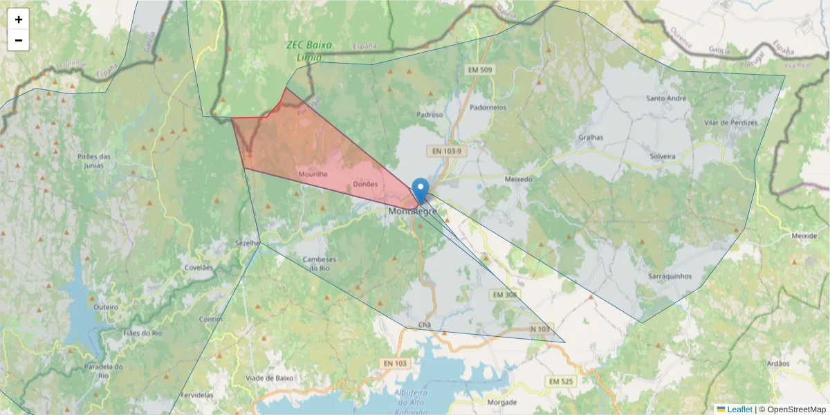 Mapa detalhado do código postal 5470-234 com limites, códigos postais vizinhos e agências dos correios