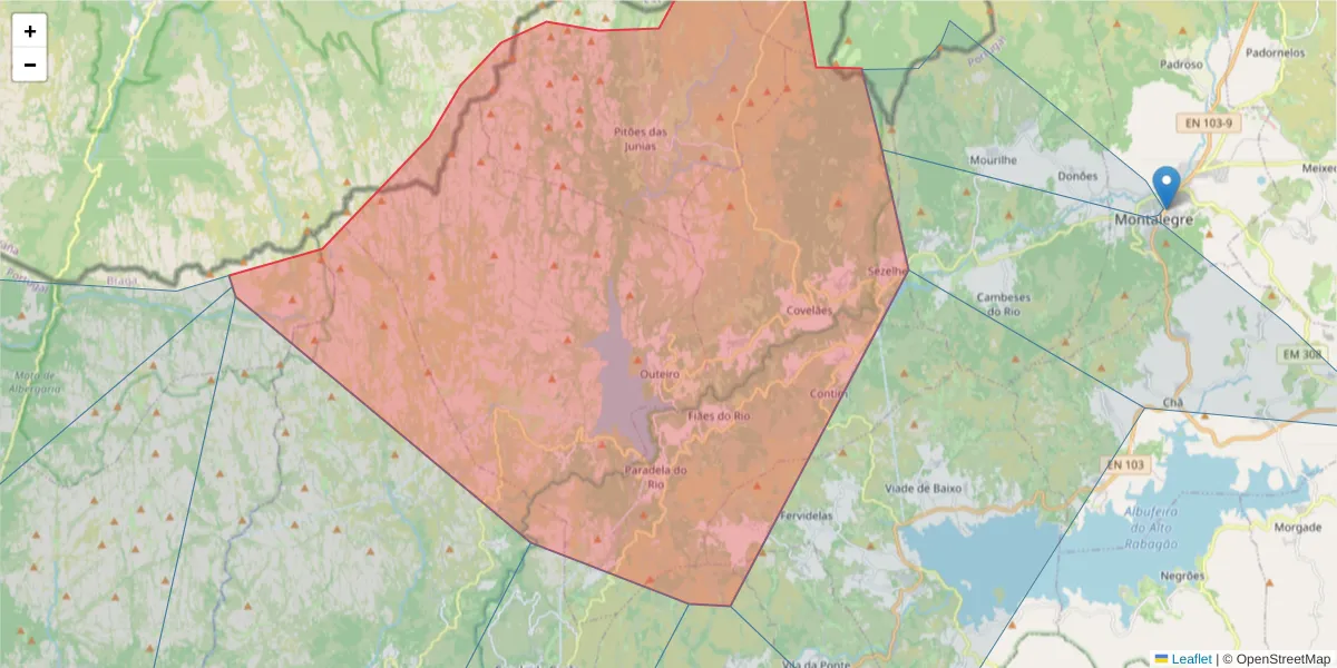 Mapa detalhado do código postal 5470-333 com limites, códigos postais vizinhos e agências dos correios