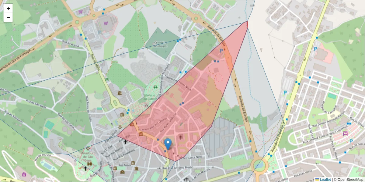 Mapa detalhado do código postal 6000-102 com limites, códigos postais vizinhos e agências dos correios
