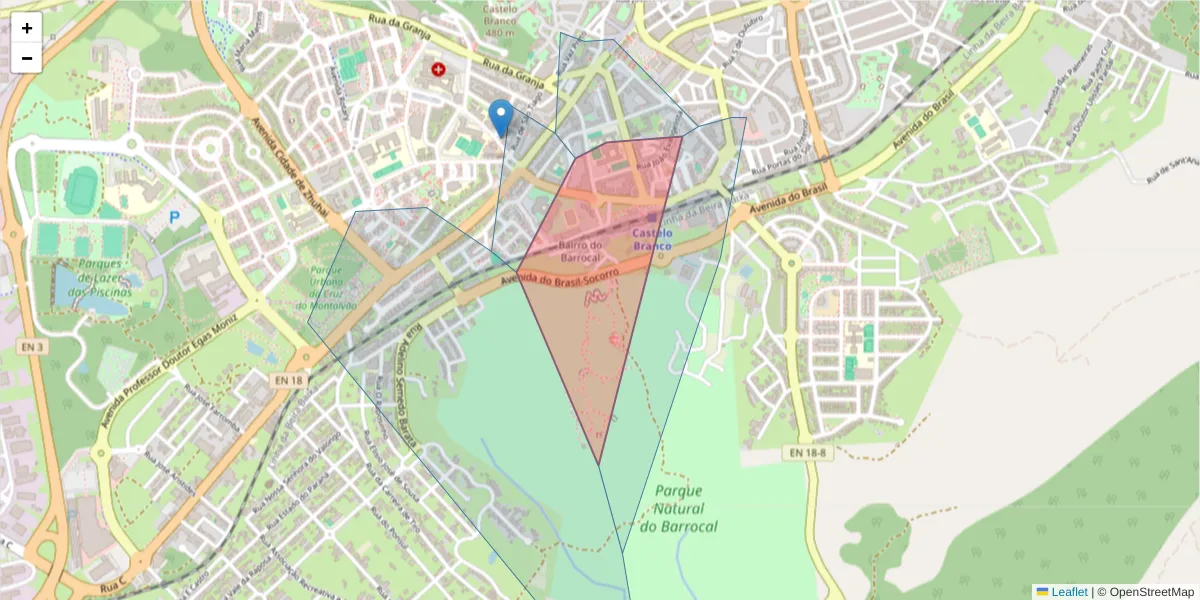 Mapa detalhado do código postal 6000-257 com limites, códigos postais vizinhos e agências dos correios