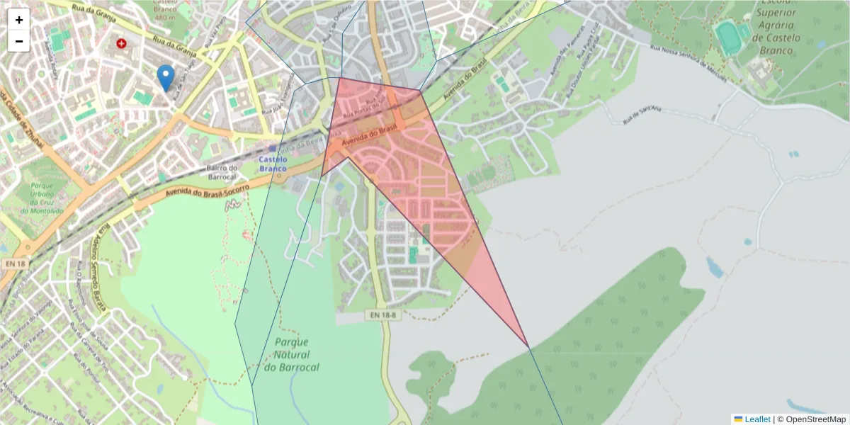 Mapa detalhado do código postal 6000-320 com limites, códigos postais vizinhos e agências dos correios