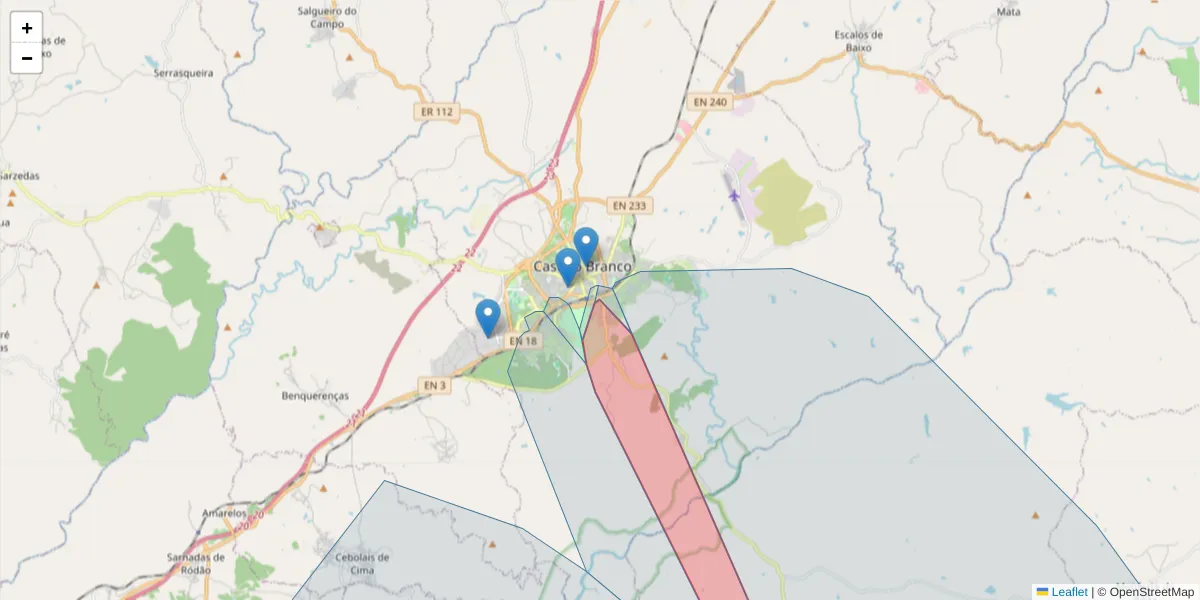 Mapa detalhado do código postal 6000-337 com limites, códigos postais vizinhos e agências dos correios
