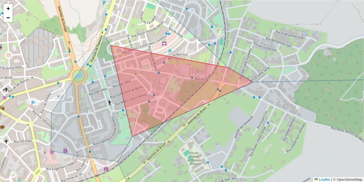 Mapa detalhado do código postal 6000-414 CASTELO BRANCO com limites, códigos postais vizinhos e agências dos correios