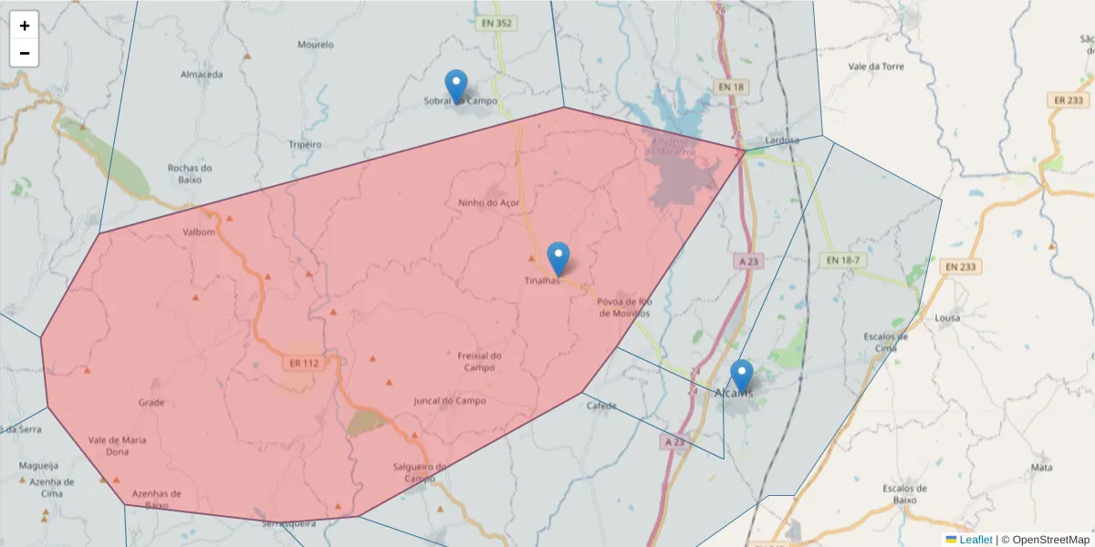 Mapa detalhado do código postal 6000-740 com limites, códigos postais vizinhos e agências dos correios