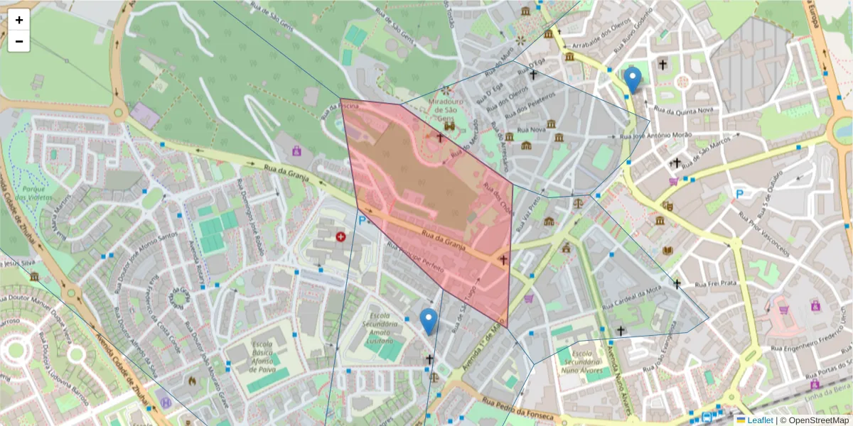 Mapa detalhado do código postal 6000-777 com limites, códigos postais vizinhos e agências dos correios