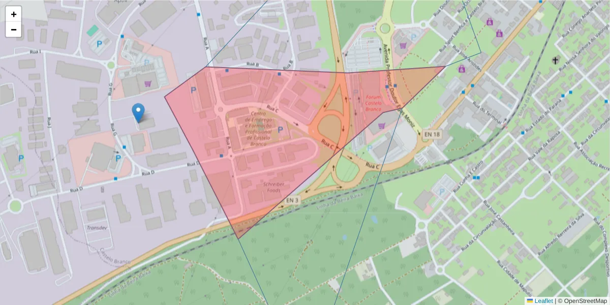 Mapa detalhado do código postal 6000-901 com limites, códigos postais vizinhos e agências dos correios