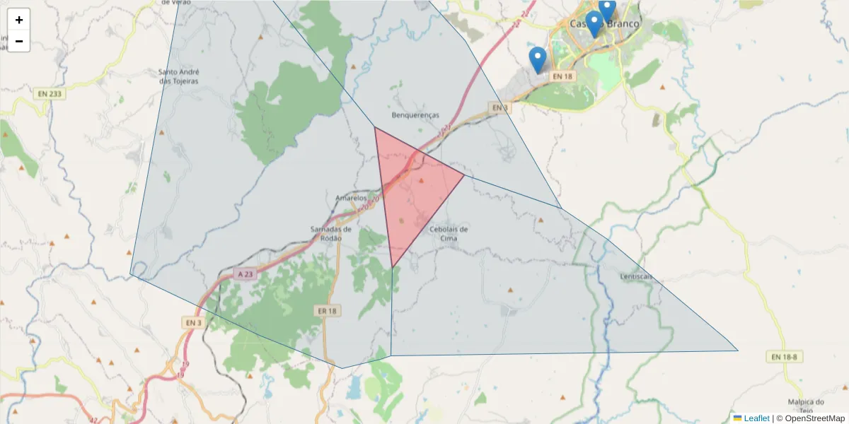 Mapa detalhado do código postal 6000 com limites, códigos postais vizinhos e agências dos correios