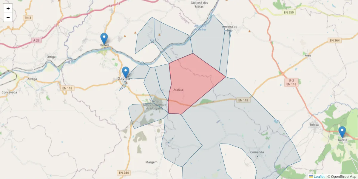 Mapa detalhado do código postal 6040-011 com limites, códigos postais vizinhos e agências dos correios
