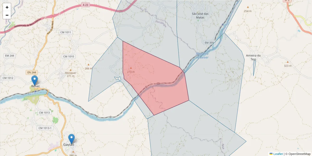 Mapa detalhado do código postal 6040-027 com limites, códigos postais vizinhos e agências dos correios