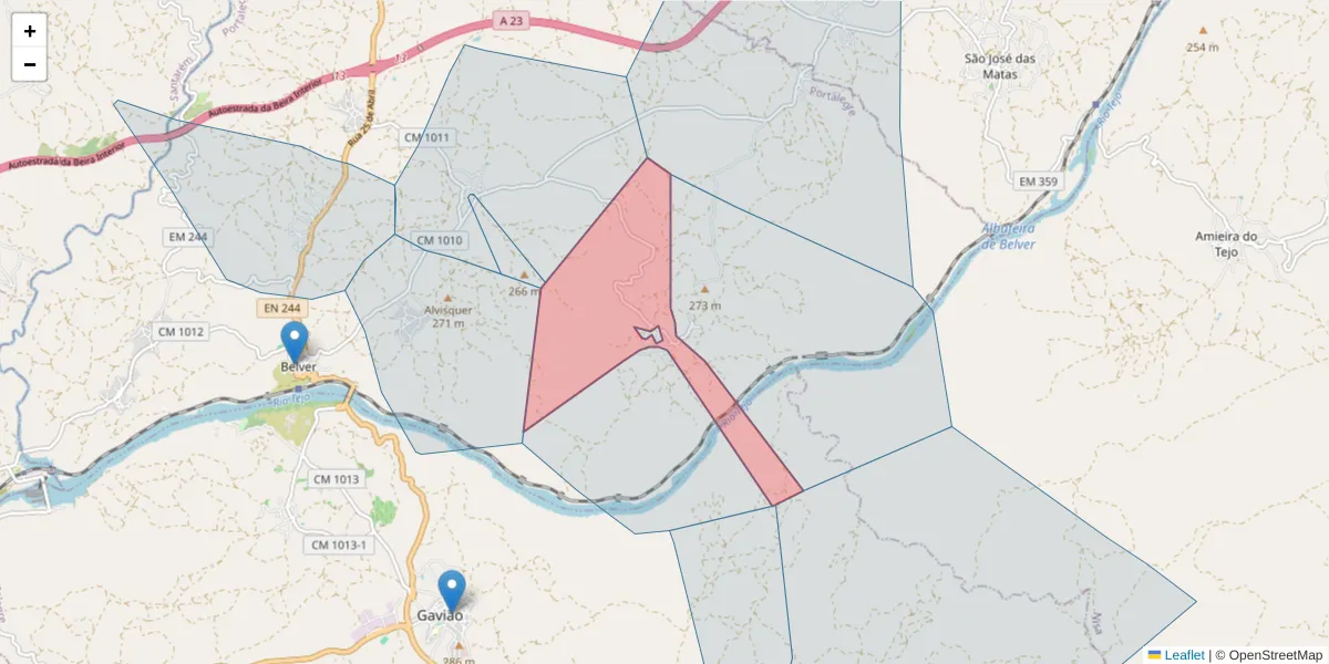 Mapa detalhado do código postal 6040-029 com limites, códigos postais vizinhos e agências dos correios