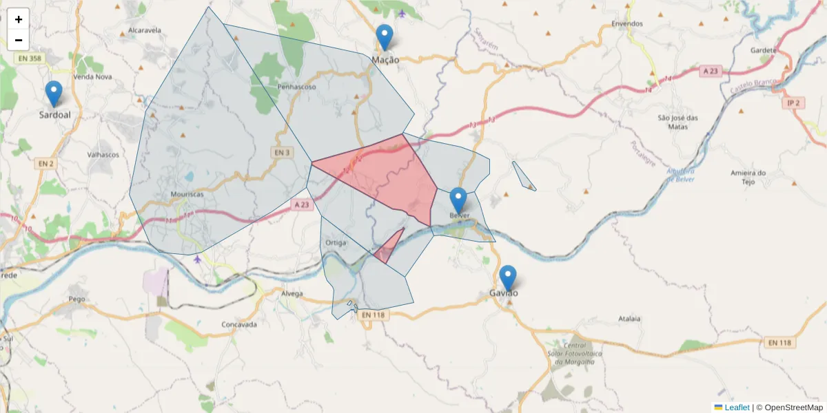 Mapa detalhado do código postal 6040-030 com limites, códigos postais vizinhos e agências dos correios