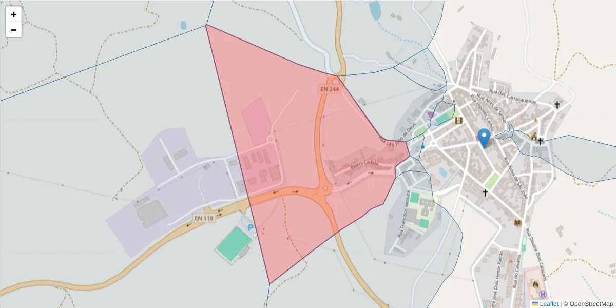 Mapa detalhado do código postal 6040-101 com limites, códigos postais vizinhos e agências dos correios