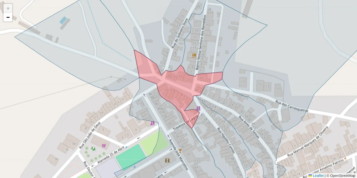Mapa detalhado do código postal 6040-104 com limites, códigos postais vizinhos e agências dos correios