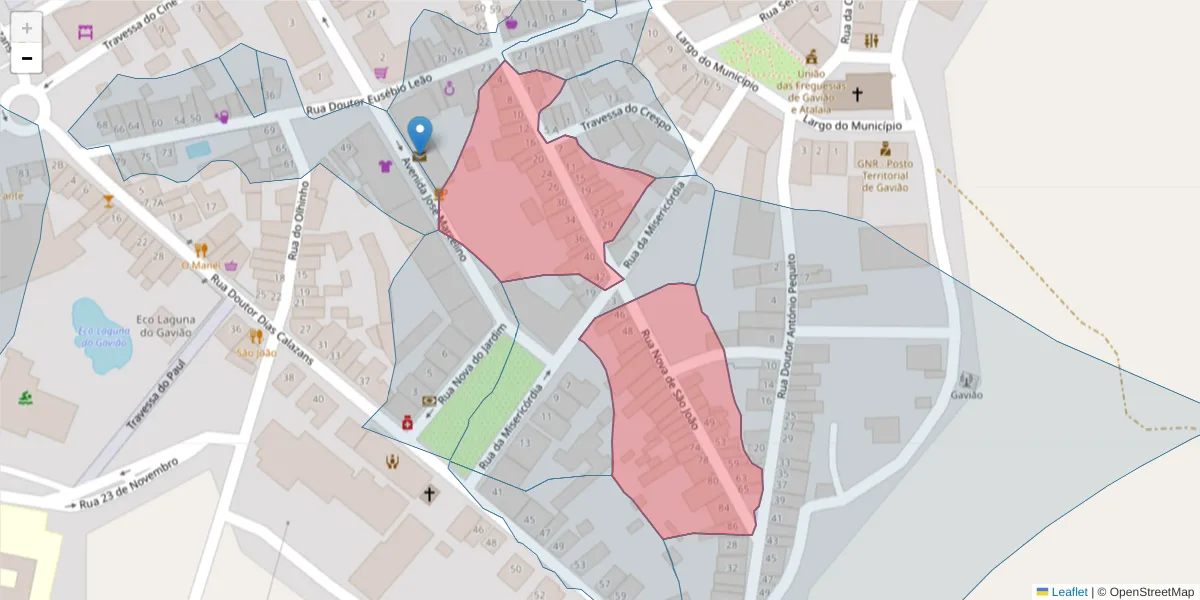 Mapa detalhado do código postal 6040-124 com limites, códigos postais vizinhos e agências dos correios
