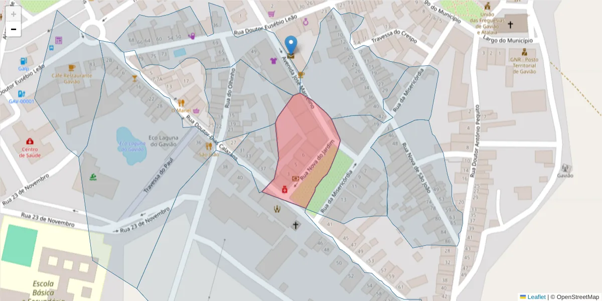 Mapa detalhado do código postal 6040-125 com limites, códigos postais vizinhos e agências dos correios