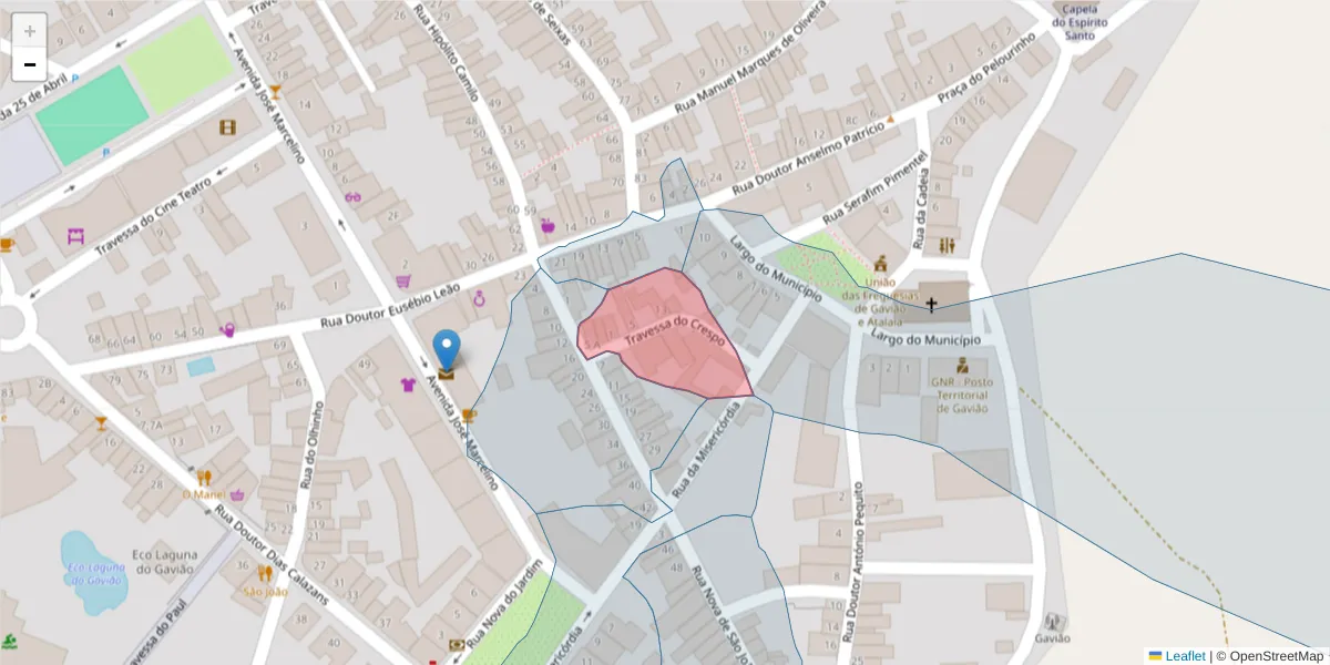 Mapa detalhado do código postal 6040-129 com limites, códigos postais vizinhos e agências dos correios