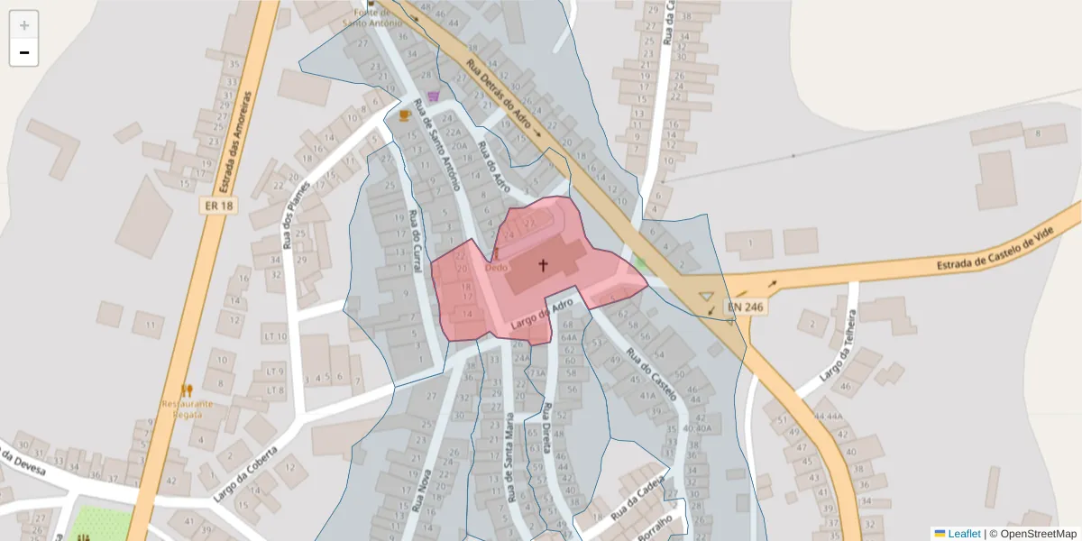 Mapa detalhado do código postal 6050-012 com limites, códigos postais vizinhos e agências dos correios
