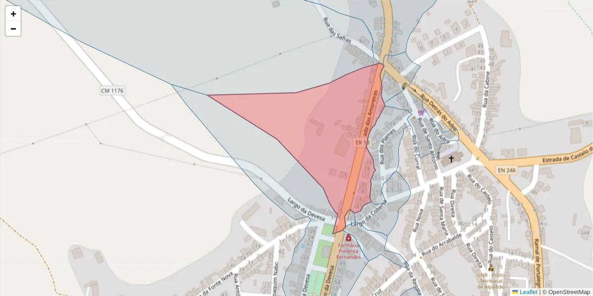 Mapa detalhado do código postal 6050-016 com limites, códigos postais vizinhos e agências dos correios