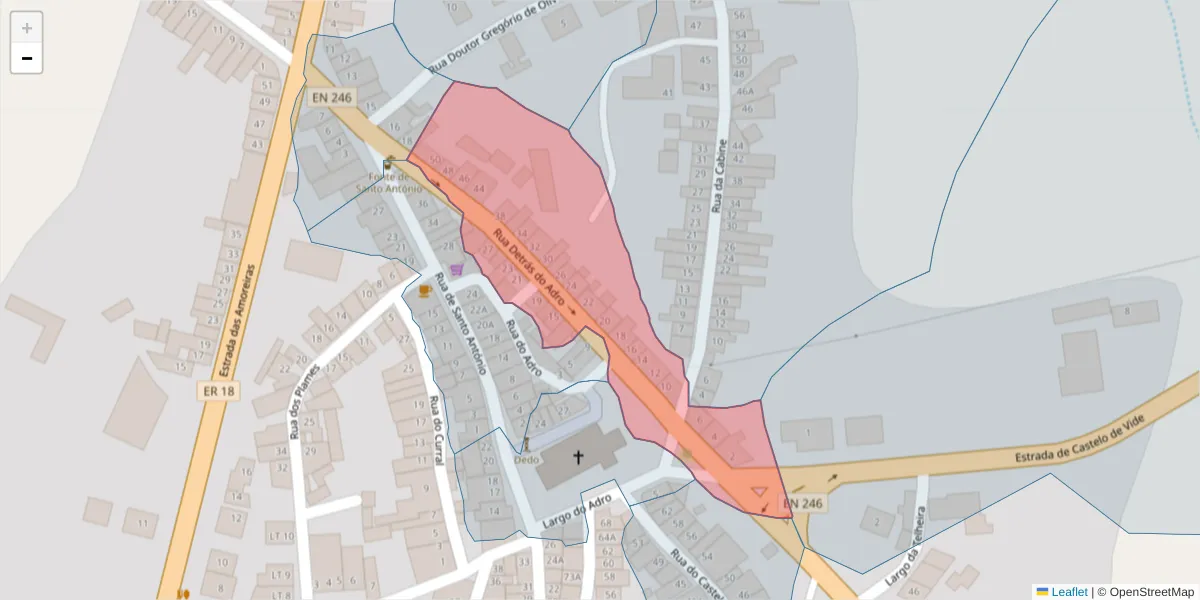 Mapa detalhado do código postal 6050-018 com limites, códigos postais vizinhos e agências dos correios
