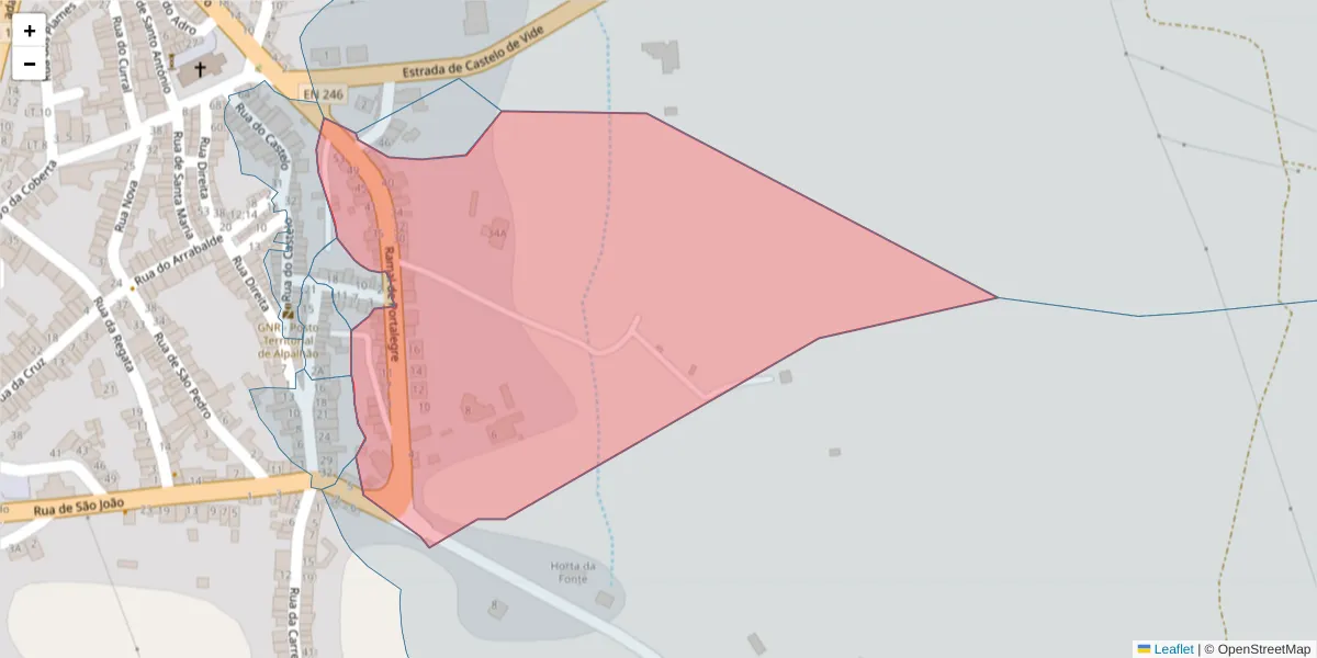 Mapa detalhado do código postal 6050-020 com limites, códigos postais vizinhos e agências dos correios