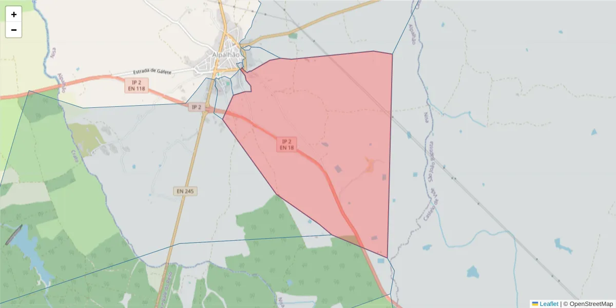 Mapa detalhado do código postal 6050-022 com limites, códigos postais vizinhos e agências dos correios